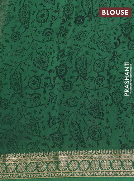 Chanderi silk cotton saree peach shade and green with allover prints and thread woven border