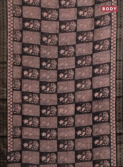 Chanderi silk cotton saree peach shade and black with allover prints and thread woven border