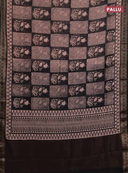 Chanderi silk cotton saree peach shade and black with allover prints and thread woven border