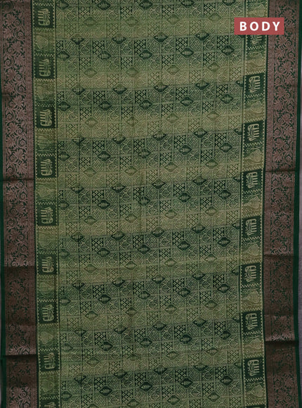 Chanderi silk cotton saree light green and green with allover prints and banarasi style border