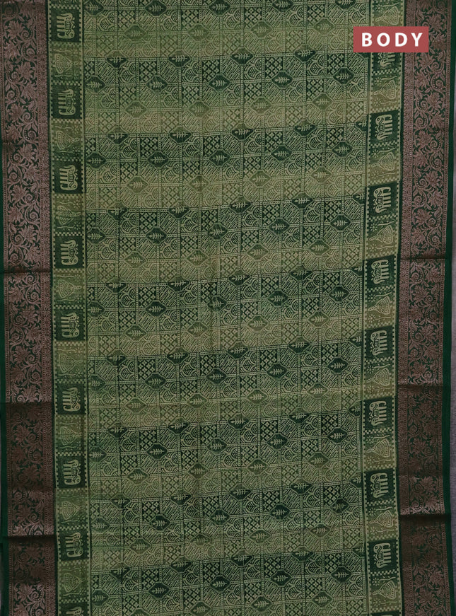 Chanderi silk cotton saree light green and green with allover prints and banarasi style border