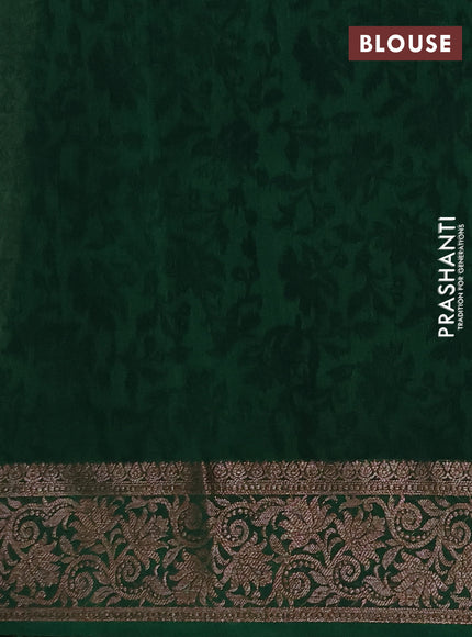 Chanderi silk cotton saree light green and green with allover prints and banarasi style border