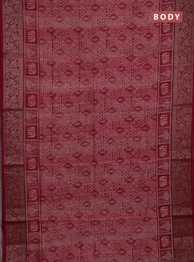 Chanderi silk cotton saree magenta pink with allover prints and banarasi style border