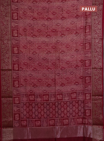 Chanderi silk cotton saree magenta pink with allover prints and banarasi style border