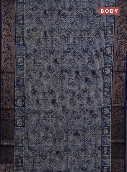 Chanderi silk cotton saree blue with allover prints and banarasi style border