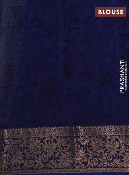 Chanderi silk cotton saree blue with allover prints and banarasi style border