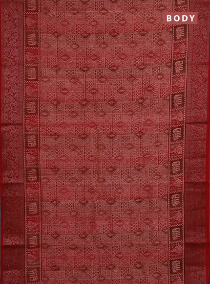 Chanderi silk cotton saree red with allover prints and banarasi style border