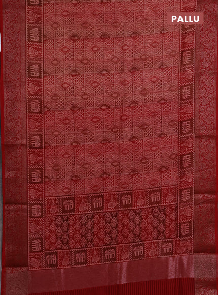 Chanderi silk cotton saree red with allover prints and banarasi style border