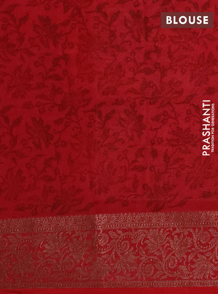 Chanderi silk cotton saree red with allover prints and banarasi style border