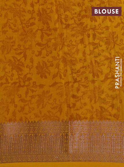 Chanderi silk cotton saree coffee brown and mustard yellow with allover prints and banarasi style border