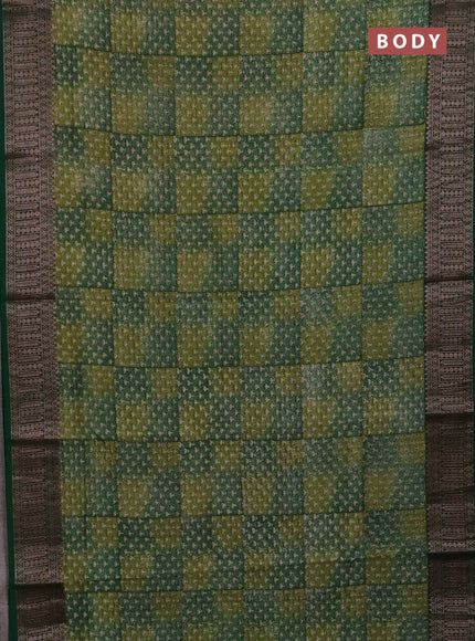 Chanderi silk cotton saree green with allover prints and banarasi style border