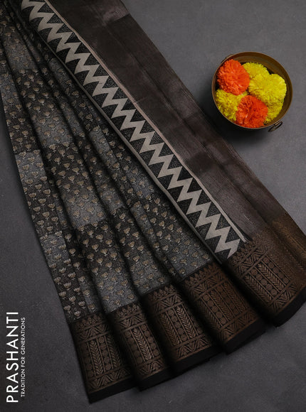 Chanderi silk cotton saree black with allover butta prints and banarasi style border