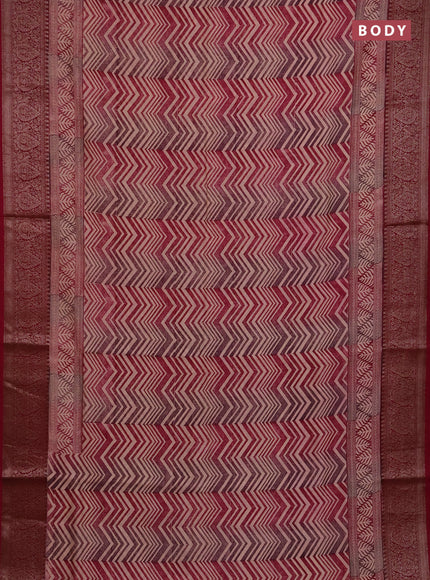 Chanderi silk cotton saree peach shade and magenta pink with allover zigzag prints and banarasi style border