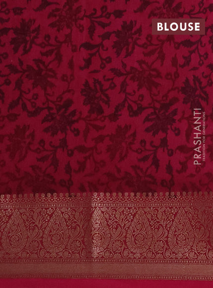 Chanderi silk cotton saree peach shade and magenta pink with allover zigzag prints and banarasi style border