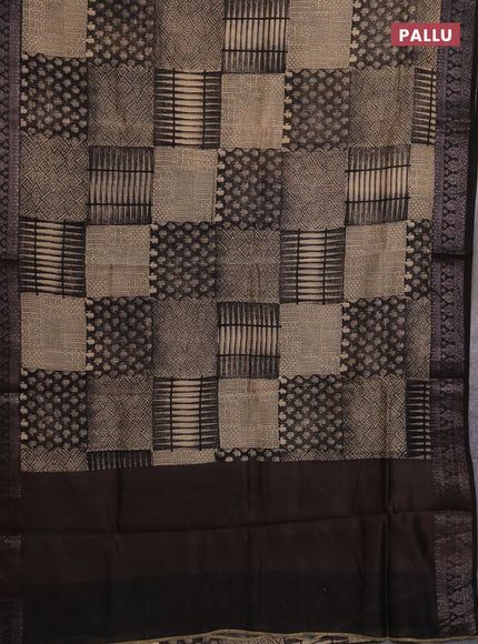 Chanderi silk cotton saree peach shade and black with allover prints and banarasi style border