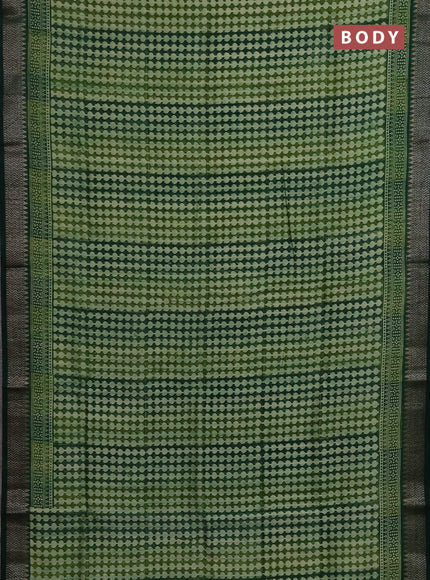 Chanderi silk cotton saree green with allover prints and banarasi style border