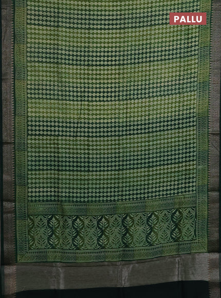 Chanderi silk cotton saree green with allover prints and banarasi style border