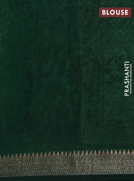 Chanderi silk cotton saree green with allover prints and banarasi style border