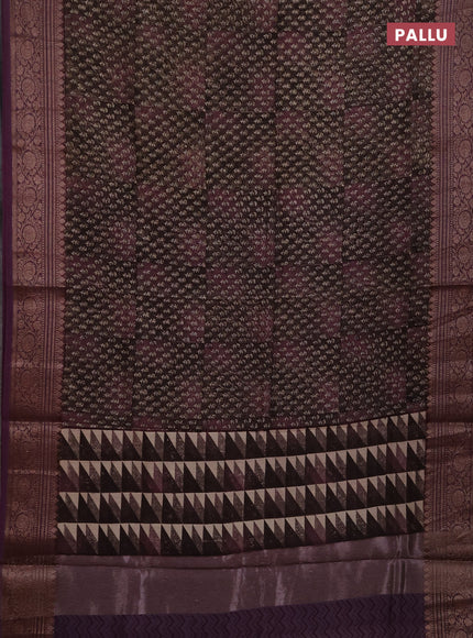 Chanderi silk cotton saree coffee brown and wine shade with allover prints and banarasi style border