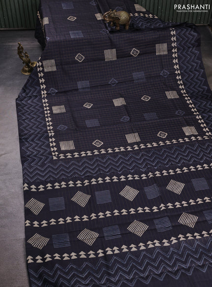 Pure tussar silk saree black with allover zari checks & butta prints and printed pallu & border