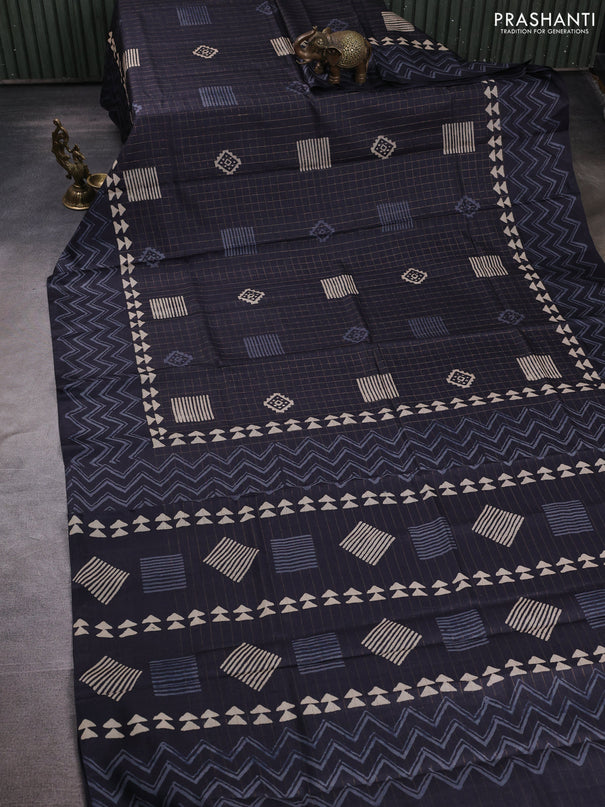 Pure tussar silk saree black with allover zari checks & butta prints and printed pallu & border