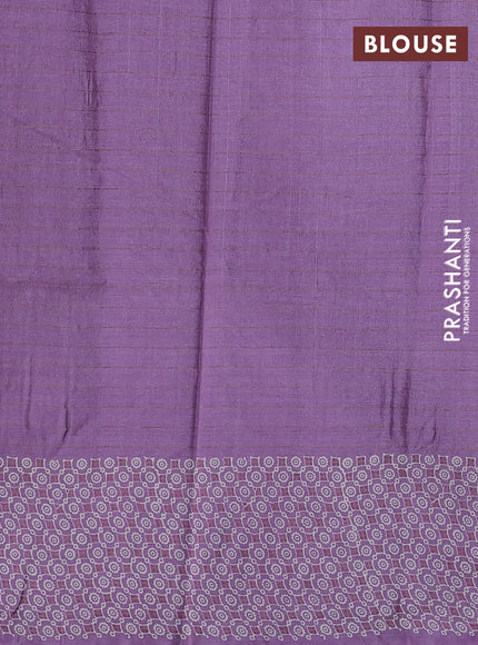 Pure tussar silk saree lilac with allover zari checks & butta prints and printed pallu & border