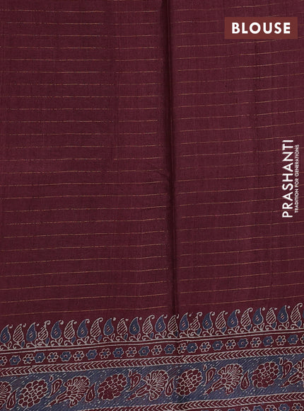 Pure tussar silk saree deep maroon with allover zari checks & butta prints and printed pallu & border