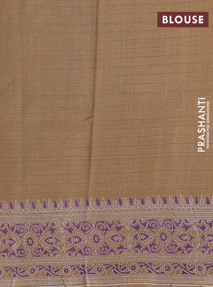 Pure tussar silk saree sandal with allover zari checks & butta prints and printed pallu & border