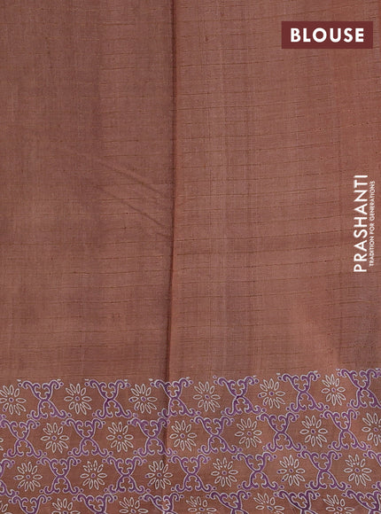 Pure tussar silk saree sandal with allover zari checks & butta prints and printed pallu & border