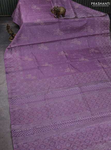Pure tussar silk saree lilac with allover zari checks & butta prints and printed pallu & border