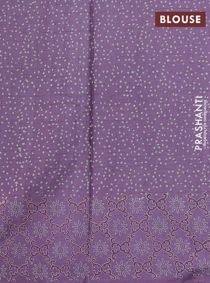 Pure tussar silk saree lilac with allover zari checks & butta prints and printed pallu & border