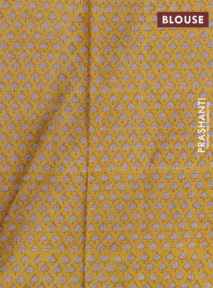 Pure tussar silk saree orange and yellow with allover zari checked pattern and block printed pallu & border