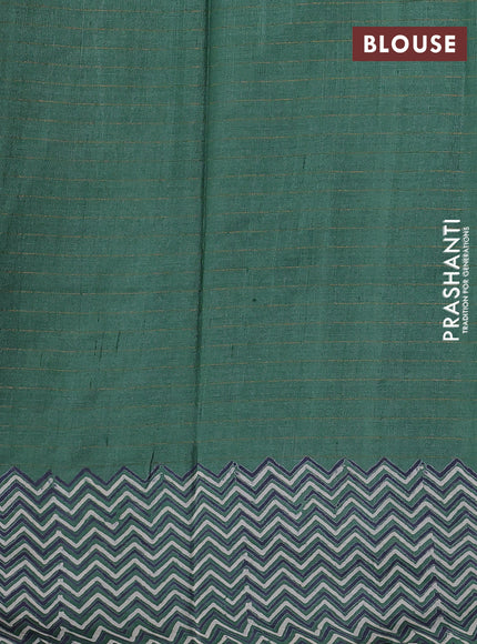 Pure tussar silk saree green with allover zari checks & butta prints and printed pallu & border