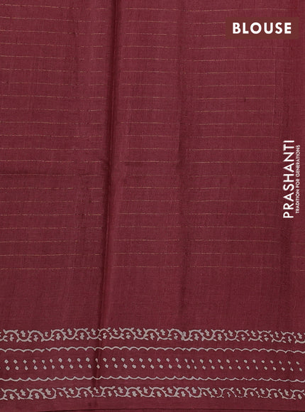 Pure tussar silk saree deep maroon with allover zari checks & prints and printed pallu & border