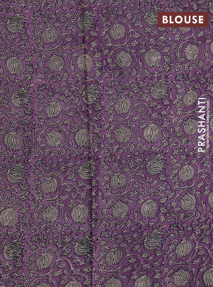Pure tussar silk saree dark peach and lilac with allover zari checked pattern and block printed pallu & border