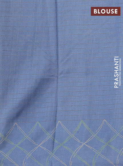 Pure tussar silk saree greyish blue with allover zari checks & butta prints and printed pallu & border