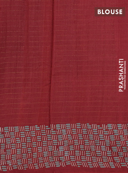 Pure tussar silk saree maroon with allover zari checks & butta prints and printed pallu & border