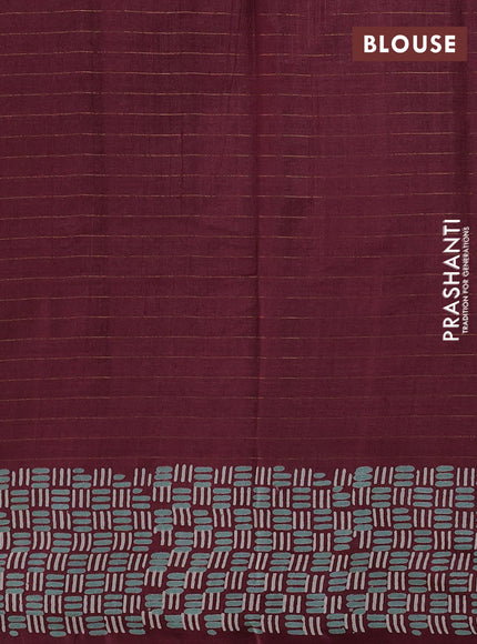 Pure tussar silk saree deep maroon with allover zari checks & butta prints and printed pallu & border