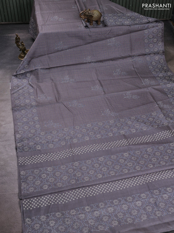 Pure tussar silk saree grey with allover zari checks & butta prints and printed pallu & border