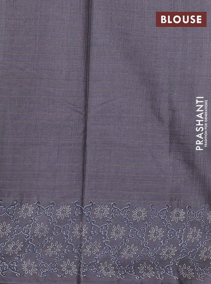 Pure tussar silk saree grey with allover zari checks & butta prints and printed pallu & border