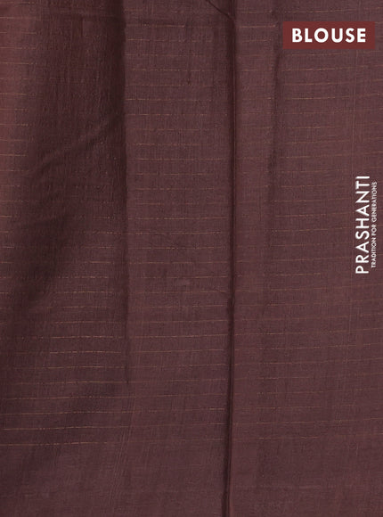 Pure tussar silk saree brown with allover zari checks & butta prints and printed pallu & border