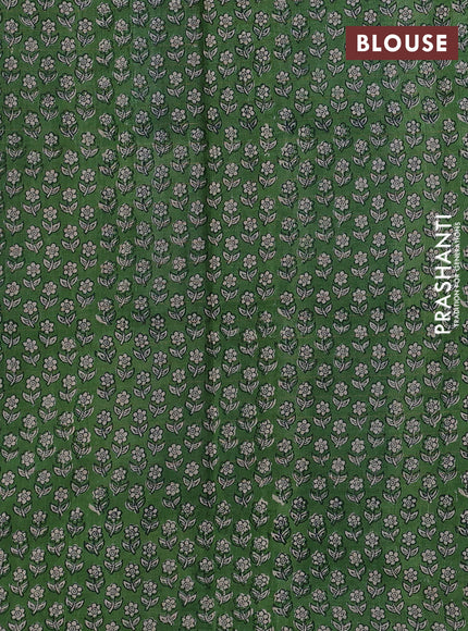Pure tussar silk saree blue and green with allover zari checked pattern and block printed pallu & border