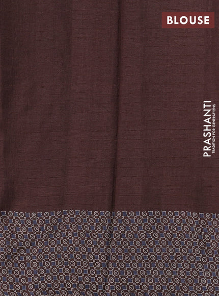 Pure tussar silk saree brown with allover zari checks & butta prints and printed pallu & border