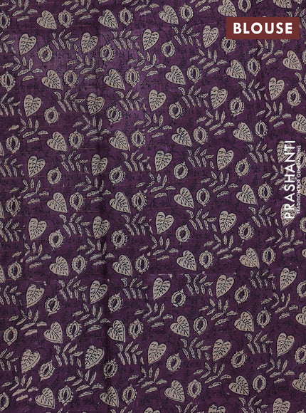 Pure tussar silk saree black and pastel purple with allover zari checked pattern and block printed pallu & border