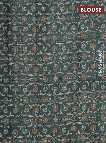 Pure tussar silk saree peacock green and green with allover zari checked pattern and block printed pallu & border