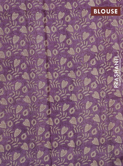 Pure tussar silk saree peach pink and pastel purple with allover zari checked pattern and block printed pallu & border