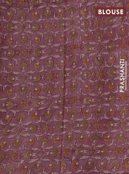 Pure tussar silk saree sandal and mauve pink with allover zari checked pattern and block printed pallu & border