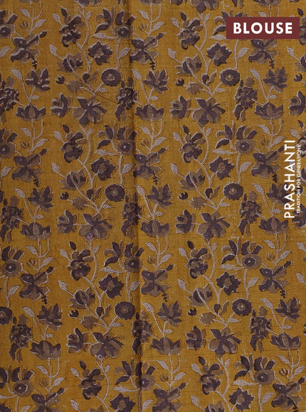 Pure tussar silk saree pastel purple and mustard yellow with allover zari checked pattern and block printed pallu & border