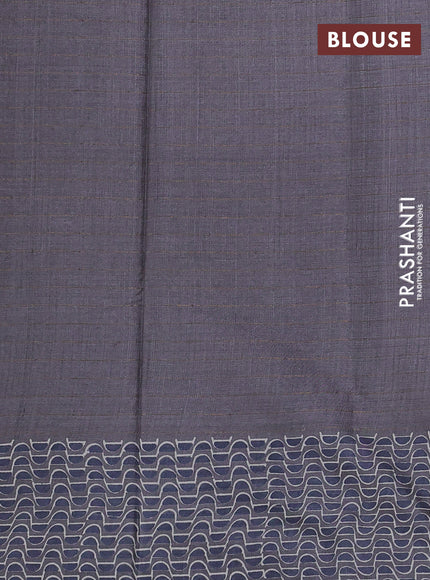 Pure tussar silk saree grey with allover zari checks & butta prints and printed pallu & border