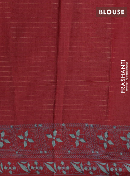 Pure tussar silk saree maroon with allover zari checks & butta prints and printed pallu & border